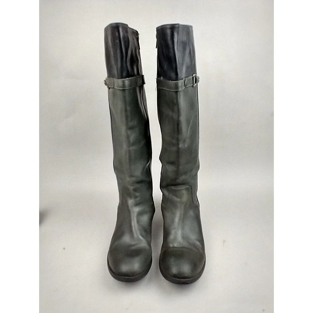 Clarks‎ Pita Topeka Knee High Riding Boots Women's 10 Grey Black Leather